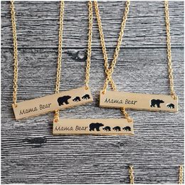 Pendant Necklaces Personality Mama Bear Bar Jewellry With One Two Three Little Bears Engraved Simple Chain For Women Drop Delivery J Dhtp1