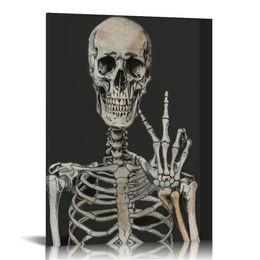 Halloween Skeleton Skull Wall Art Prints Black White Scary Skeleton Paper Art Posters Aesthetic Wall Decor for Halloween Home Gallery Living Room Bedroom