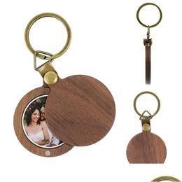 Party Favour Custom P O Keychain Gift Personalised Engraved Picture Name Keyring Wood Key Ring For Women Man Mothers Day Drop Deliver Dhdxt