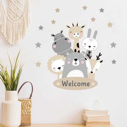 Wall Decor Cartoon Cute Animals Bear Welcome Wall Stickers Door for Kids Room Children Room Decor Boy Bedroom Home Decorative Wall Decals d240528