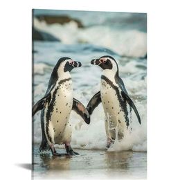 Современные дикие животные животные холст Печать африканского пингвина на песчаном пляже изображение стены стены для домашнего декора искусства