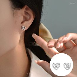 Stud Earrings 925 Sterling Silver Zircon Love Heart For Women Girl Romantic Hollow Out Design Jewelry Birthday Gift Drop