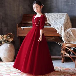 Girl Dresses Girl's Dress 2024 Spring Velvet Children's Birthday Flower Wedding Little Piano Performance