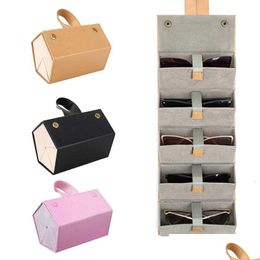 Jewelry Boxes Mti-Purpose Sunglasses Storage Box 5 Slots Portable Glasses Case Foldable Various Packaging Drop Delivery Dhzuo