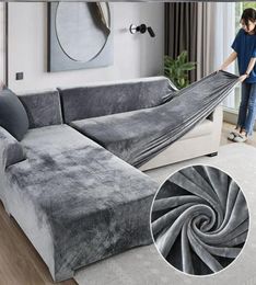 Chair Covers Plush Sofa For Living Room Velvet Elastic Corner Sectional Couch Love Seat Cover Set Armchair L Shape Furniture Slipc6387017