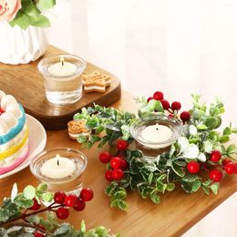 Decorative Flowers Artificial Wreath Candle Ring Christmas Red Berries Centerpieces Home Decor Wedding Table
