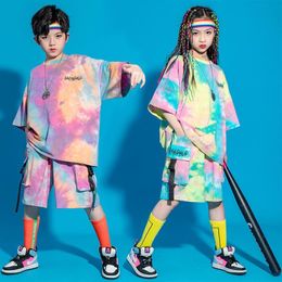 Stage Wear Kid Summer Hip Hop Clothing Graphic Tee Tie Dye Oversized T Shirt Top Streetwear Cargo Shorts Dance Costume Clothes For Girl 247n