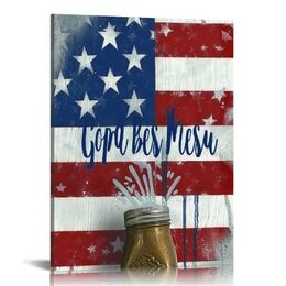 Patriotic God Bless America Country Quote Jar Flags, Designed and Lined Wall Art,