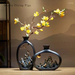 Vases 1 Pc Chinese Resin Vase Ornaments High Mountain Design Decoration Of Living Room Foyer Housewarming Gift Home Decorations