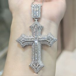Fashion Hiphop Lab Diamond Cross Pendant 925 Sterling Silver Party Wedding Pendants Necklace for Women Men Moissanite Jewelry