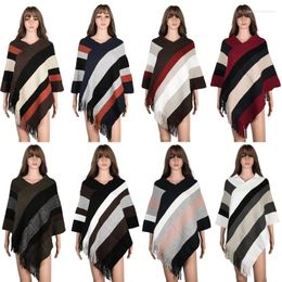 Scarves Geometric Shape Striped Imitation Cashmere Split Shawl Cloak Scarf Designer Tassel Women Luxury Warm Wild