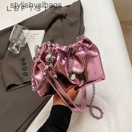 Cross Body Pu Leather Silver Shoulder Bags for Women 2024 Y2K Designer Korean Fashion Handbags and Purses Trend Chain Crossbody Bucket Bag H240529