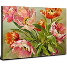 Tulips Wall Art Pink Flowers Canvas Wall Decor Abstract Print Home Decor Pictures Poster for Bedroom Living Room Bathroom Office Painting Framed Ready to Hang