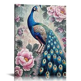 Blue Peacock Wall Art Piękne zwierzęce pawie plakat sztuki Elegancki paw