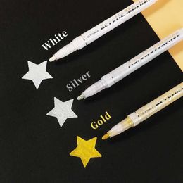 Watercolor Brush Pens Markers 1/3 piece/set of high gloss gold silver and white graffiti pens waterproof ink water-based acrylic markers WX5.27