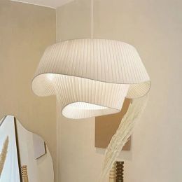 French pendant light LED Designer fabric lampshade wabi sabi hanging white lamp for Bedroom dining room kitchen island lights