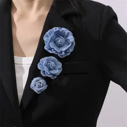 Brooches Denim Camellia Flower Brooch For Women Blue Fashion Cardigan Coat Corsage Lapel Pin Clothing Luxulry Accessories
