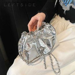 Cross Body Small Silver Crossbody Bags for Women 2024 Korean Fashion Designer Female Bucket Bag Lady Chain Drawstring Handbags and Purses H240529