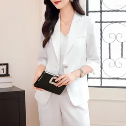 Two Piece Dress White Suit Jacket For Women2024 Women's Three-Quarter Sleeve Casual Business Attire Formal Wear Elegant