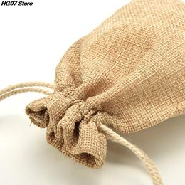 6 Sizes Linen Jute Drawstring Gift Bags Burlap Bags Sacks Party Favors Packaging Bag Wedding Candy Gift Bags Party Supplies