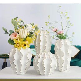 Vases Ceramic Vase Phnom Penh Wave With Cover Crystal Desktop Storage Tank Modern Home Decoration Flower Arrangement