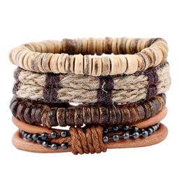 Charm Bracelets Handmade Braided Rope Leather Mtilayer Set For Men Women Girl Adjustable Punk Retro Bangle Fashion Jewelry Drop Deliv Dha7D
