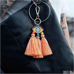 Key Rings S1563 Cotton Fringed Bohemian Bag Pendant Ring National Wind Devils Eye Enamel Drop Delivery Jewellery Dhe0Z