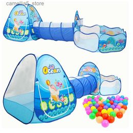 Toy Tents 3 Pcs/set Childrens Tent Tipi Ball Pool for Kids Portable Baby Wigwam Playhouse with Crawling Tunnel Baby Ocean Ball Pit Teepee Q240528