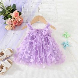 Girl's Dresses (0-3 Years) Summer New Baby Girls Dress Solid Colour Halter Butterfly Embellished A-Line Skirt Mesh Sweet Princess H240527