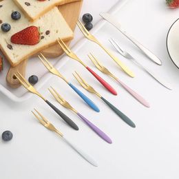 Forks 10-Piece Stainless Steel Knife Set Colorful 5.1-inch Small Salad Cake Fruit Portable For Dessert Party Travel