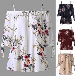 Women's Polos Women Boho Chiffon Tops Summer Fashion Floral Printed Shirts Ladies Casual Short Sleeve Off Shoulder Female #T2G