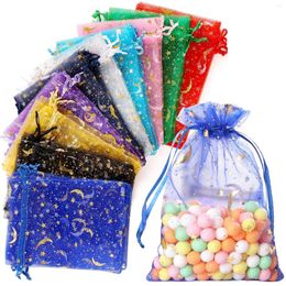 Gift Wrap 100PCS Mixed Colour Moon Star Organza Bags Jewellery Candy Pouch Drawstring For Small Businesses Party Favours Packaging Supplies