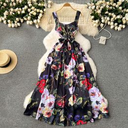 French printed haute couture camisole dress with feminine temperament slim fit long style gold style dress holiday dress