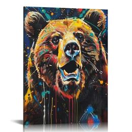 Bear Wall Art Brown Bear Pictures Wall Decor Canvas Print Painting Home Decoration Artwork For Living Room Office Bedroom Bathroom Framed