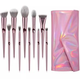 10pcs Kabuki Makeup Brush Set Glitter Diamond Makeup Brushes Make Up Brushes Full Cosmetic Brush with bag Eyeshadow Lip Face Powder Brush Tools