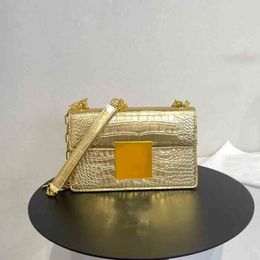 NEU T ALIGATOR LAP Women Handtasche Square Cross Body Umhängetaschen Ketten Designer -Tasche Echte Lederkette Gold Große Hardware Bu 293g
