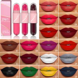 Matte Lipstick + Lip Gloss 2-in-1 Dua-end Lipgloss Lip Glaze Face Beauty Makeup Kit in 18 Colors Cmaadu CM18SLC