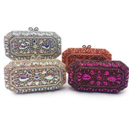 WHTUOHENG Rose Red/AB Diamond Evening Clutch Bags For Wedding Party Luxury Rhinestone Gemstone Women Shoulder Purse Phone Clutch