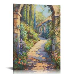 Vintage Landscape Painting Wall Art Painting Medieval Garden-Room Painting Decoration Garden Impressionism Painting Wall Canvas Art Print