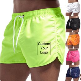Men's Shorts Custom Logo Stretch Swim Trunks Quick Dry Beach Drawstring Pockets