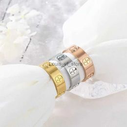 Band Rings New Trendy Stainless Steel Gold Plated LOVE Ring for Women Men Couple Cross Rings Luxury Brand Jewelry Wedding Ring Gift H240529