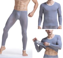 Winter Long Johns Men Thermal Underwear Sets Ice Silk Breathable Keep Warm Tight Thin Undershirt Pants Long Johns Set7783276