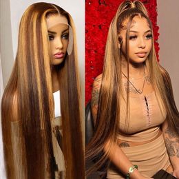 Brazilian Highlight Brown Straight Lace Front Wig Human Hair For Women Lace Closure Wig Pre Plucked Honey Blonde Coloured Cheap Wigs Kafrs