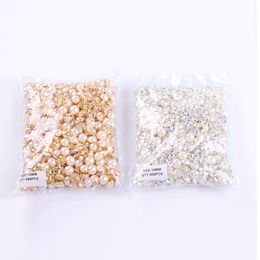 RESEN 5/6/7/8/10mm White Sewing Pearl Beads Sew On Rhinestones with Silver/Gold Claw Flatback Half Round Pearl for Craft Garment