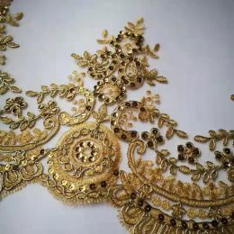 1Yard Gold Silver Cording Fabric Flower Venise Venice Mesh Lace Trim Applique Sewing Craft For Bride Wedding Dresses 20cm
