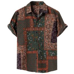 Men's Casual Shirts 2024 New Mens Paisley Shirt Summer Fashion Random Vintage Graphic Print Shirts Short Sleeve Casual 100% Cotton Floral Shirts z240528