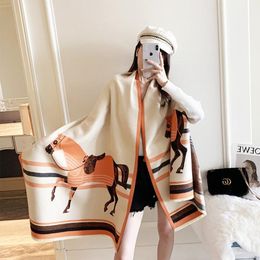 Scarves 2021 Winter Horse Print Warm Scarf For Women Cashmere Neck Bandana Shawl Wrap Female Pashmina Blanket Foulard 250M