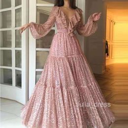 2024 Spring/Summer New Womens Dress Sexy Long sleeved V-neck Sprinkled Gold Evening Dress Long Dress