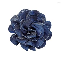 Brooches Blue Fabric Camellia Flower For Women Handmade Cloth Lapel Pin Corsage Fashion Jewellery Accessories