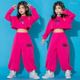 Stage Wear Girls Hip Hop Clothes Modern Dance Costume Rose Pink Crop Tops Pants Catwalk Outfit Children Ballroom BL7237 243f